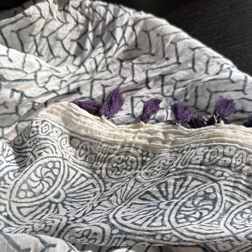 B14 Women’s Chic Navy Purple and White Patterned Scarf - Picture 5 of 8